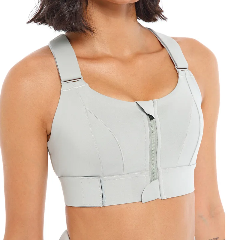 

Front Zipper Sports Bras Yoga Vest Active Bras Women Large Size Adjustable Strap Shockproof Gym Fitness Athletic Brassiere Top