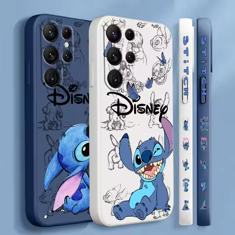 Disney Lilo &amp; Stitch Angel For Samsung Galaxy S24 S23 S22 S21 S20 FE S10 Ultra Plus Lite 5G Liquid Left Rope Cover Phone Case