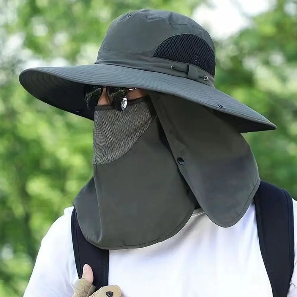 Simple Neckline Mask Man Sun Hat Mesh Face Mask Sun-cream Bucket Hat Sun Protection Removable Outdoor Fishing Cap Camping