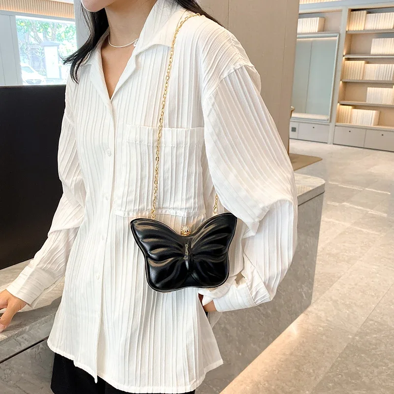 Ladies Bags on Sale 2023 Fashion New  Design Butterfly Solid PU Leather Chains Summer Mini Decoration Versatile Shoulder Bag