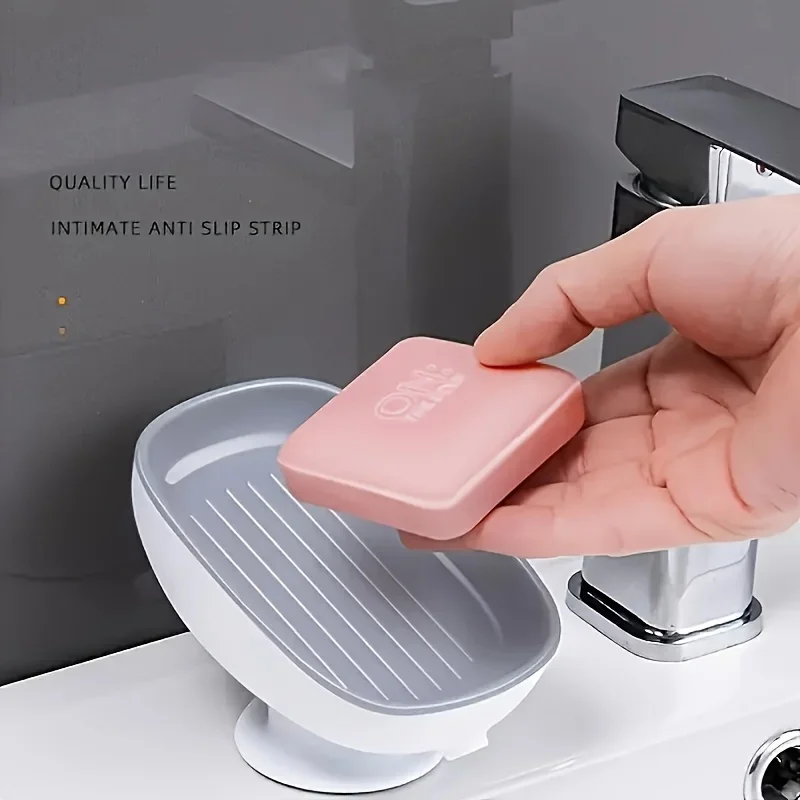 2-in-1 Badezimmer-Seifenhalter mit Saugnäpfen, selbstentleerende Seifenschale für die Arbeitsplatte, doppelter Stauraum für runde und quadratische große Seifen – Detail 10