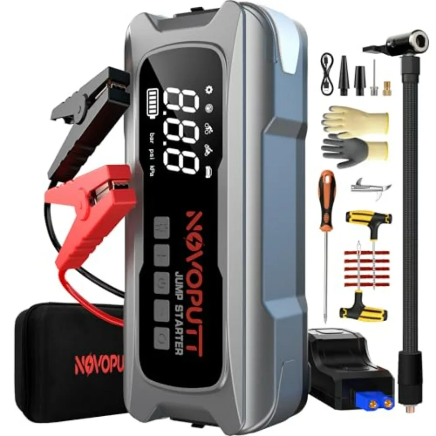 

6000A Jump Starter with Air Compressor PD 65W Fast Recharging Portable Car Battery Jumper Starter for All Gas 10.0L Diesel Dual