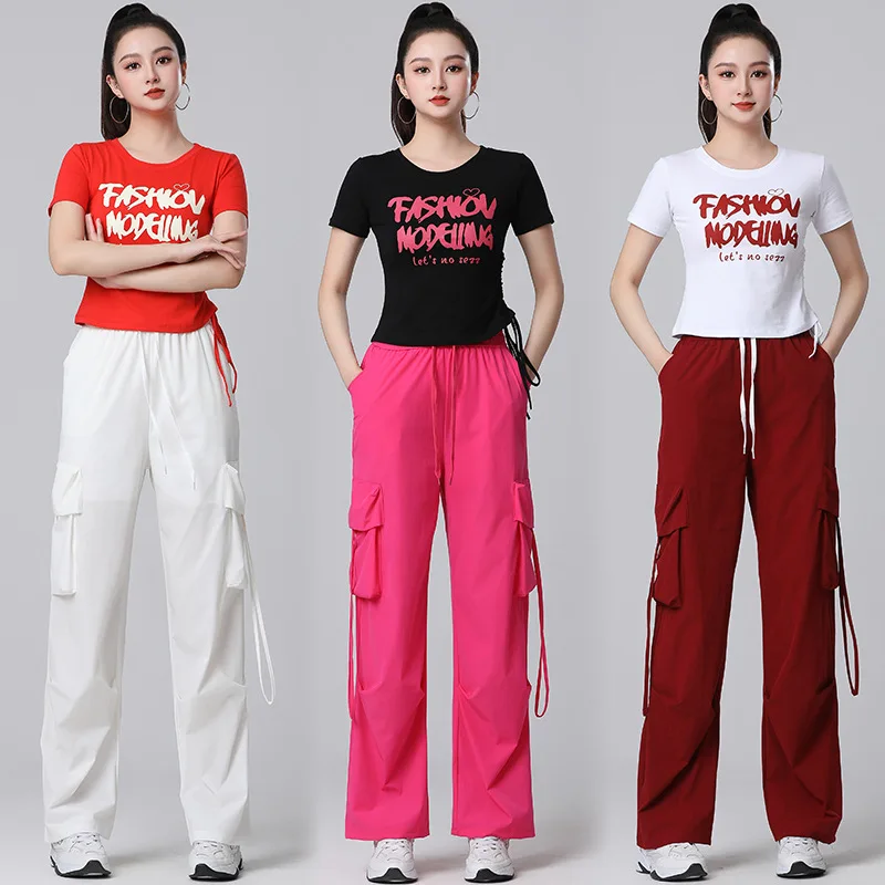 

2026 New Summer Square Dance Set ort Sve Dstring Top Fitn Qui Dry Work Pants T Performance Women's Clothing