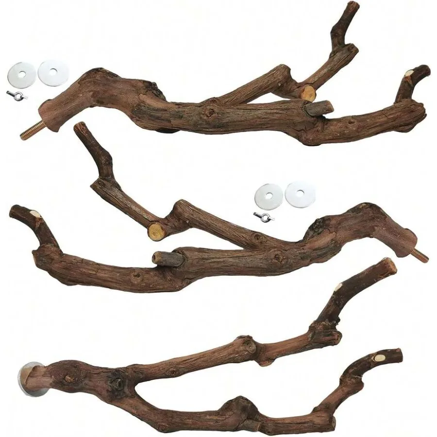

【New Arrival】Natural Wood Bird Perch, Multi-Branch Parrot Stand for Cage, Non-Toxic Perch for Macaws, Parakeets and Cockatiels
