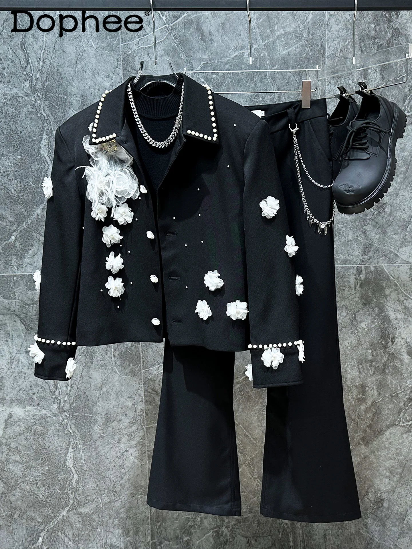 

Autumn Winter New Design Heavy Craft Flower Short Jacket Fashion Korean Version Ins High-end Trendy Coat for Men