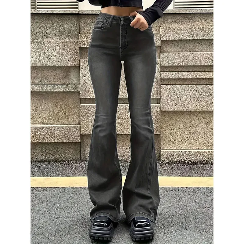 

Ins Woman Vintage High Waist Streetwear Harajuku Flare Jeans Female Punk Y2k 2000-х годов Брюки для девочек Серые дизайнерские дикие джинсовые брюки