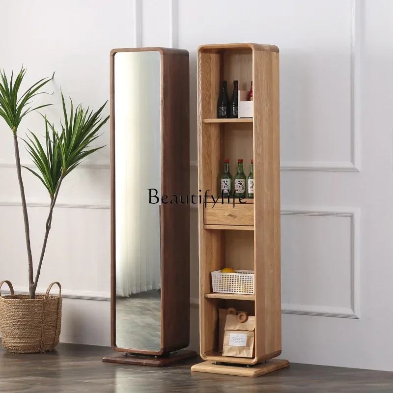 

Whole house furniture Walnut Bookcase Rotating Dressing Mirror Simple Locker Floor Bedroom Clothes Mirror