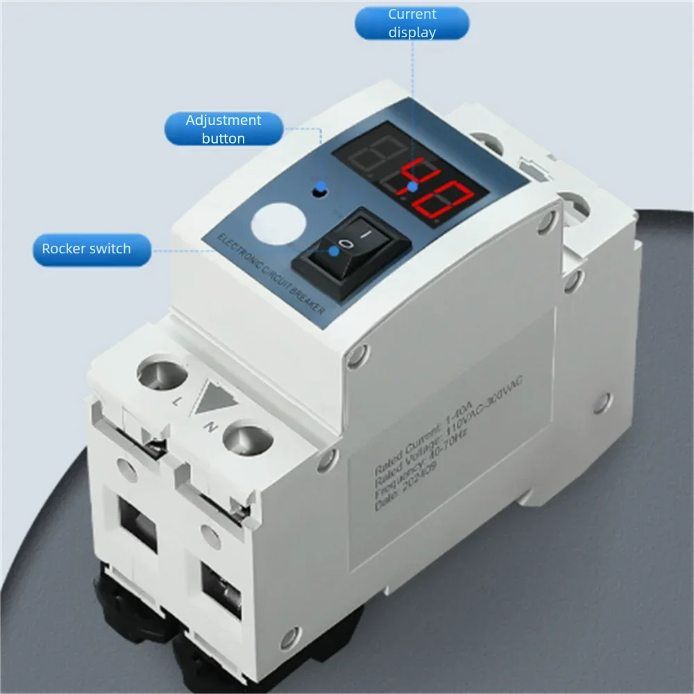 1-40A DIN Rail Digital Over-Current Protector AC110-300V Adjustable Current Limiter Self-Reset Electronic Circuit Breaker