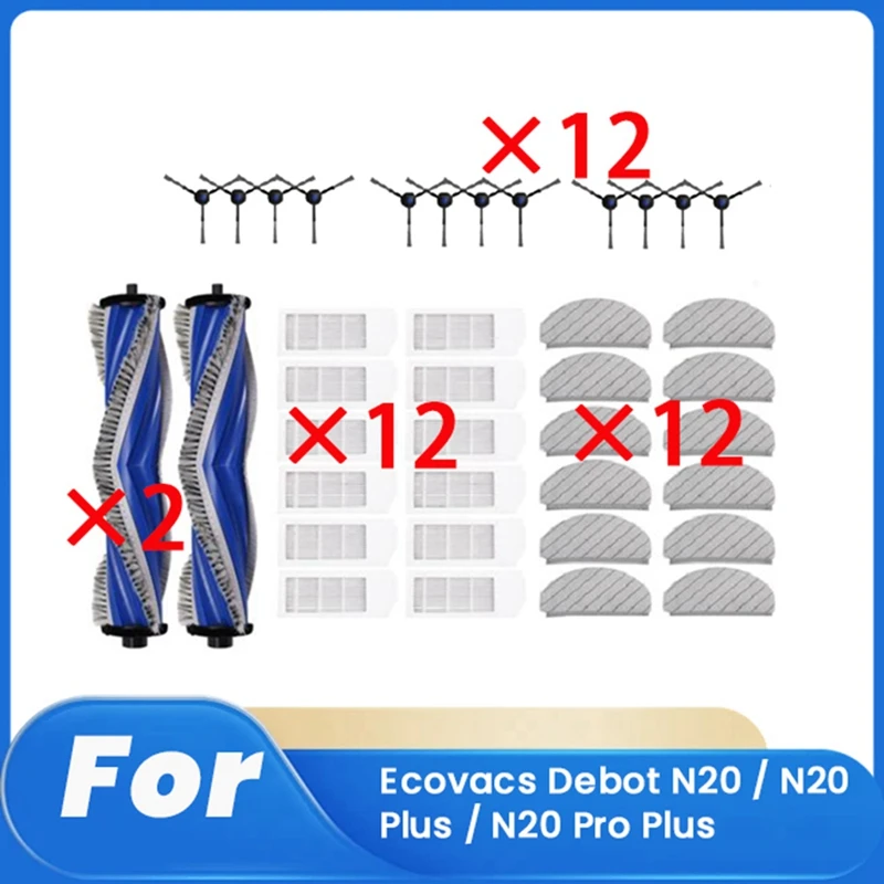 38 Uds para Ecovacs Debot N20 / N20 Plus / N20 Pro Plus accesorios de Robot de barrido cepillo lateral principal juego de filtros de fregona