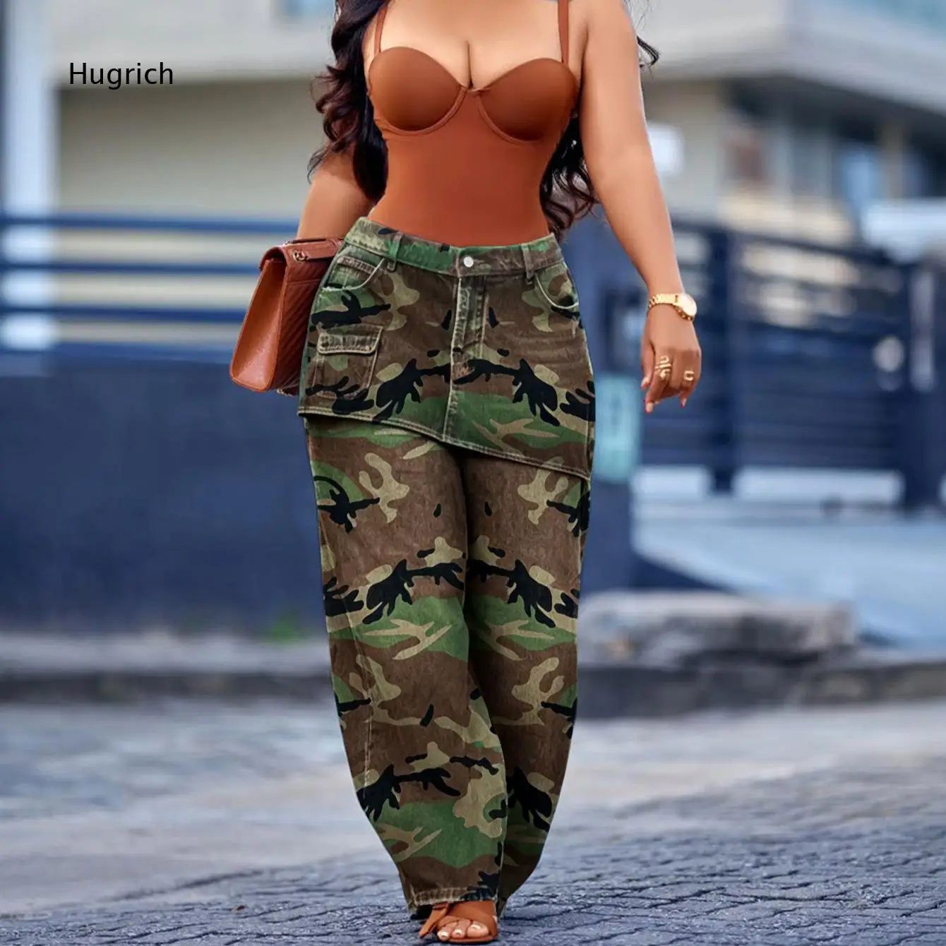 Women's High Waist Camouflage Print Cargo Pants Loose Fit Wide Leg Trousers with Multi-Pocket Streetwear Y2K Fashion