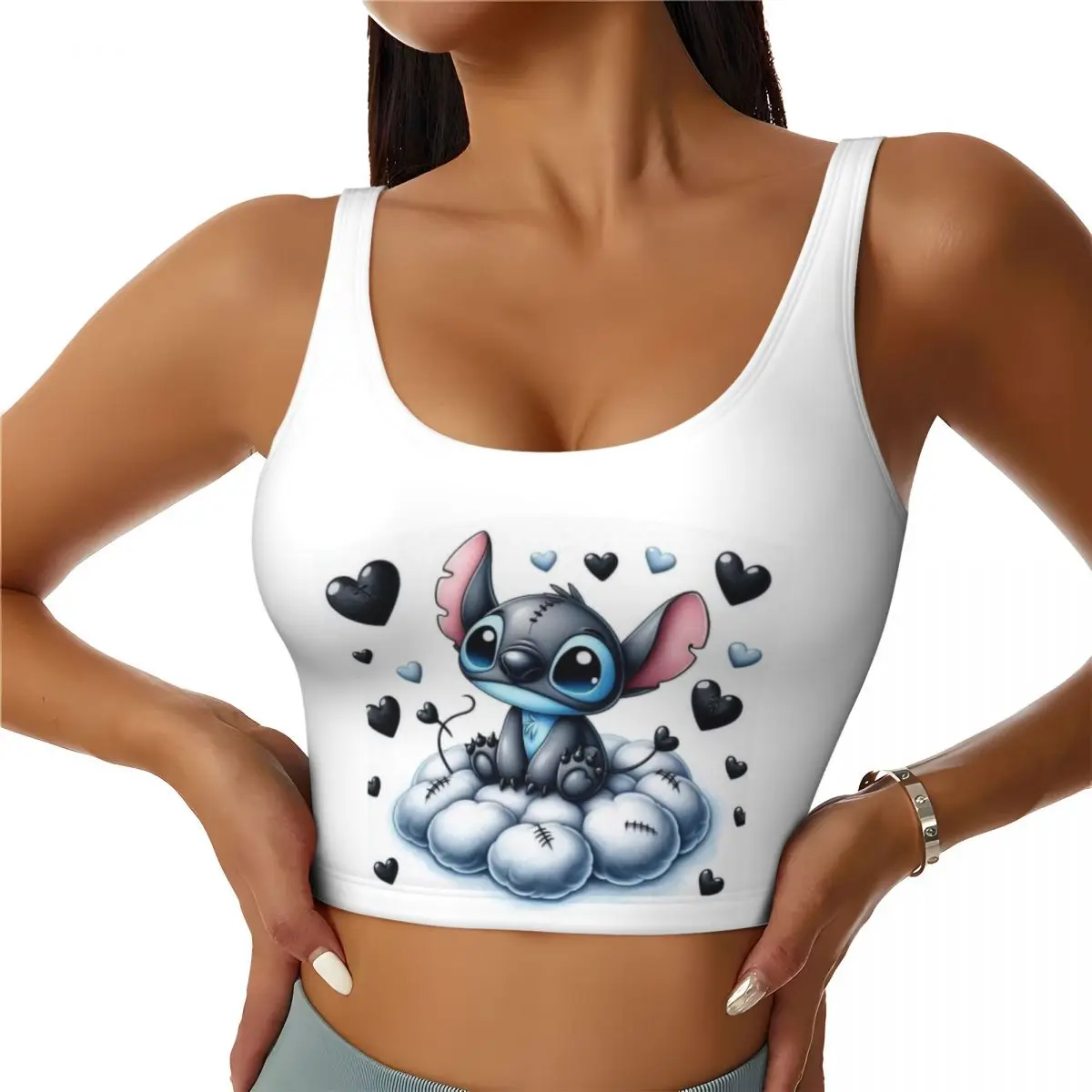 

Ударопрочные спортивные бюстгальтеры Lilo And Stitch для женщин Disney, бесшовные укороченные топы для тренировок и бега