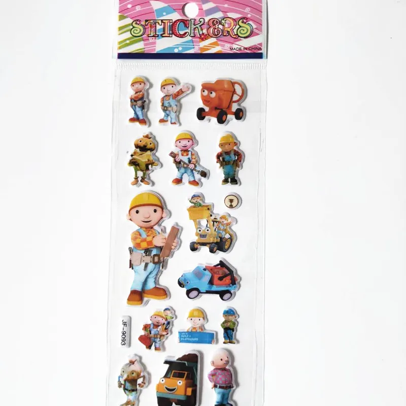 6pcs Bob the Builder Bubble Stickers Bulldozer Construction Engineer Characters Stickers for Children Preschool Toy