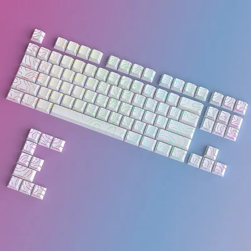 97 Klawiszy Białe Konturowe Linie PBT Double Shot Keycaps Podświetlane Bocznie Półprzezroczyste Profil Cherry do Klawiatur Mechanicznych MX
