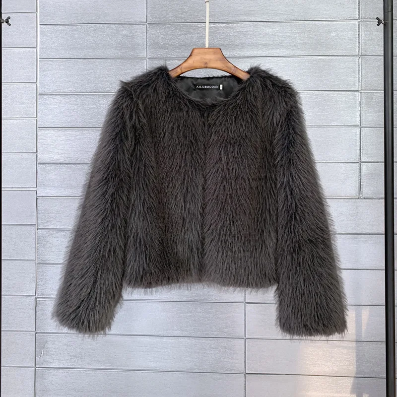 Elegant Loose Fur Short Coat Women Fashion Long Sleeve O-neck Cardigan Coats 2024 Autumn Winter Furry Warm Lady Street Overcoats