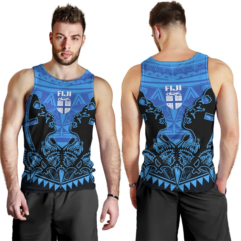 Vintage New 3D Fijian Tapa Style Flag Printing Tank Top Fijian Pride Graphic Men Gym Clothing Kid Fashion Cool Tank Clothes Tops