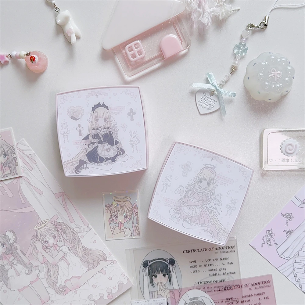 Cute Girl Angel Printed Storage Portable Contact Lens Storage Box Pink Square Home Decoration Storage Box 7.5cmx7.5cmx3.5cm
