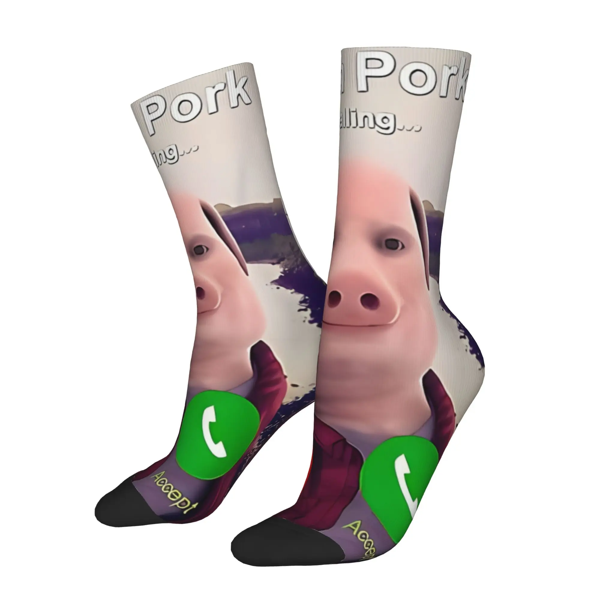 

1 Pair Funny Sock John Pork Calling Meme Vintage Seamless Pattern Printed Men Crew Socks Novelty Men's Socks