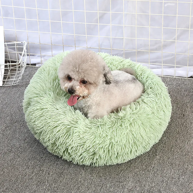 Round Long Plush Pet Nest Removable and Washable Warm Suitable for Winter Dog Bed Pet Supplies Style 1  Drop-shipping