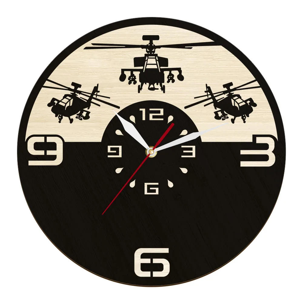 Airplane Engraved Wood Wall Clock Warcraft Military Fighter Eco Friendly Natural Wall Decor Plane Rustic Silent Watch Pilot Gift