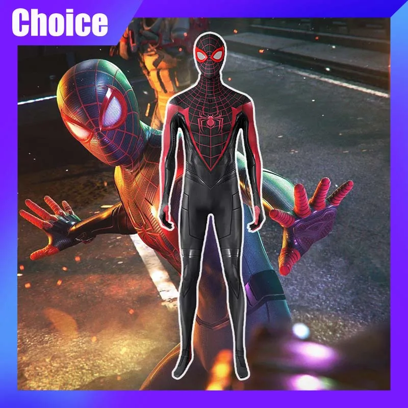 

Game PS5 Spider Man 2 Cosplay Costume Miles Morales Superhero Jumpsuit Halloween Comic-Con Props Bodysuit Kids Adult X-Mas Gift