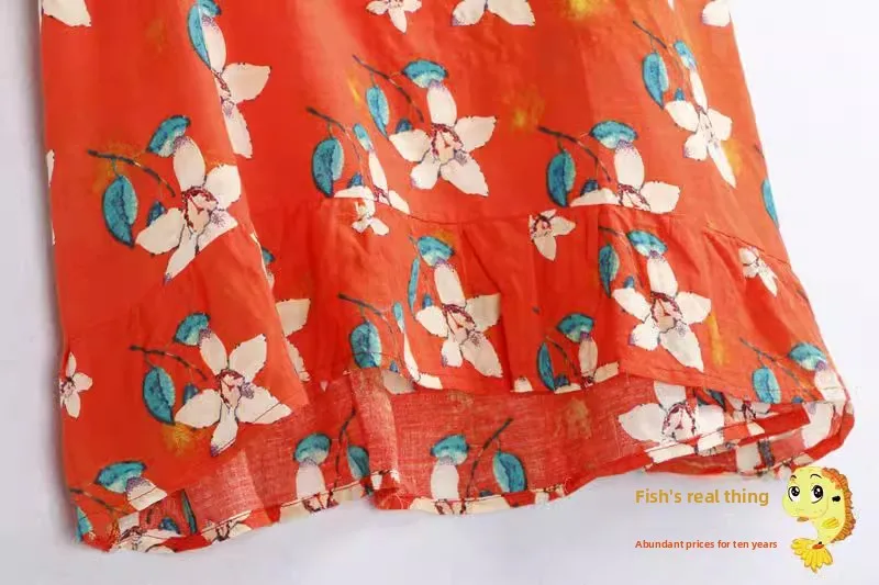 Printed Cotton Linen irt Thin Summer Versatile Comfortable Breathable ort Sve Loose Fit round Ne Casual Women's irt