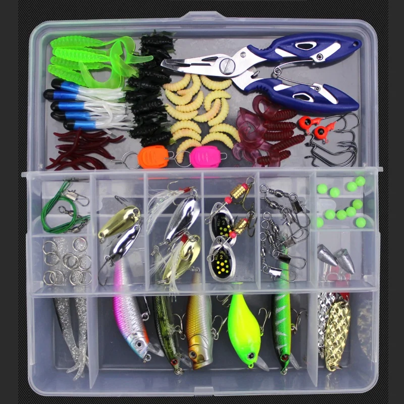 New 106-28PCS Kit Fishing Lures Set Hard Artificial Wobblers Metal Jig Spoons Soft Lure Fishing Bait Fishing Tackle Accessories