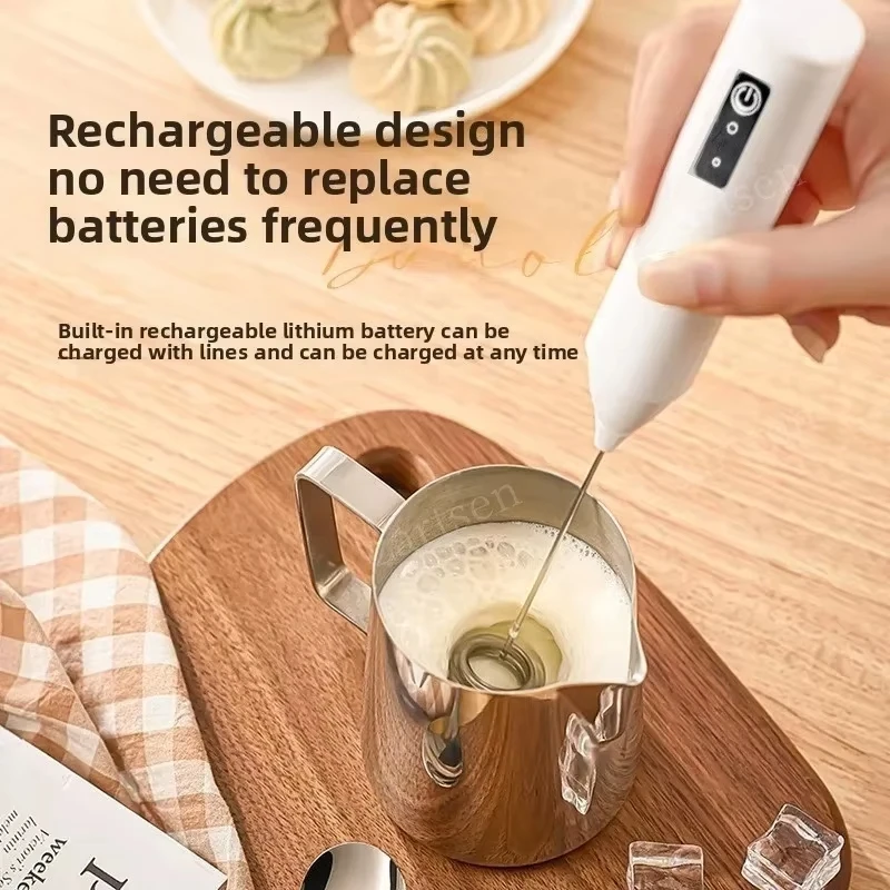 Handheld milk frother, 3-speed rechargeable, electric milk and coffee mixer, egg beater, portable kitchen food mixer