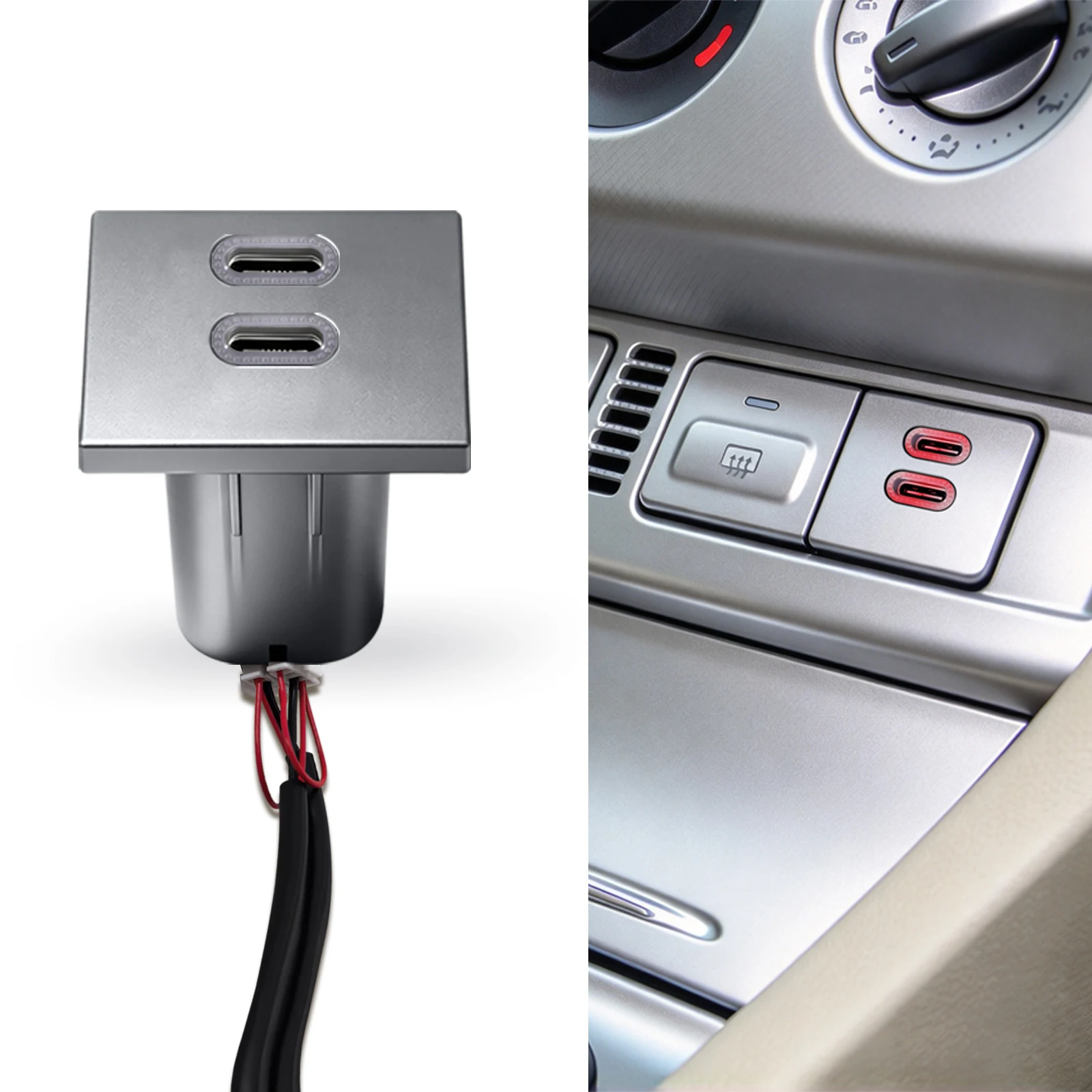 12V Dual Type‑C PD Fast Charging Car Charger Socket 2‑in‑1 Power Adapter for Ford Focus 2 MK2 2004‑2011 Car Accessories