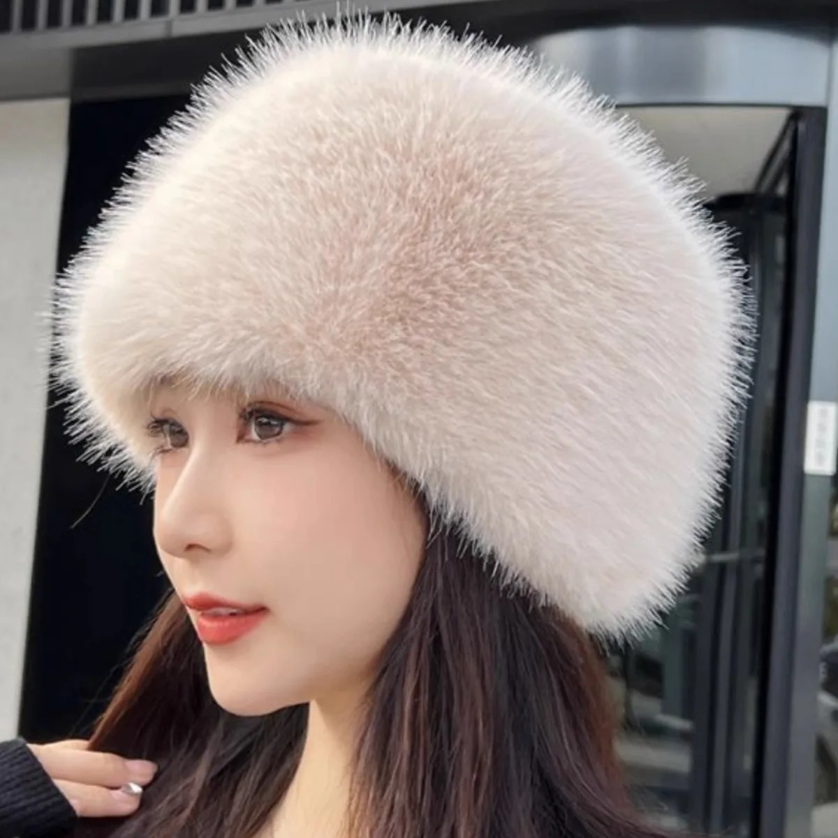 

New Fluffy Fur Headband Women Winter Hats Warm Thicken Plush Bomber Fluffy Russian Caps Outdoor Ski Snow Hat Ear Warmer Beanies