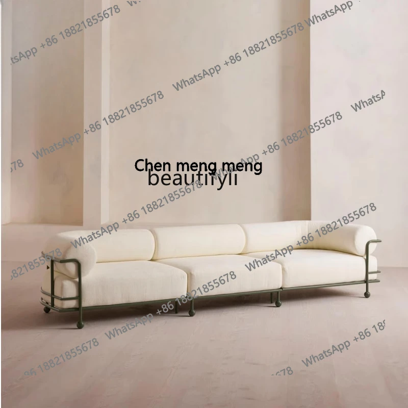 

Italian wabi wind metal frame designer small apartment living room cotton and linen fabric removable and washable straight sofa