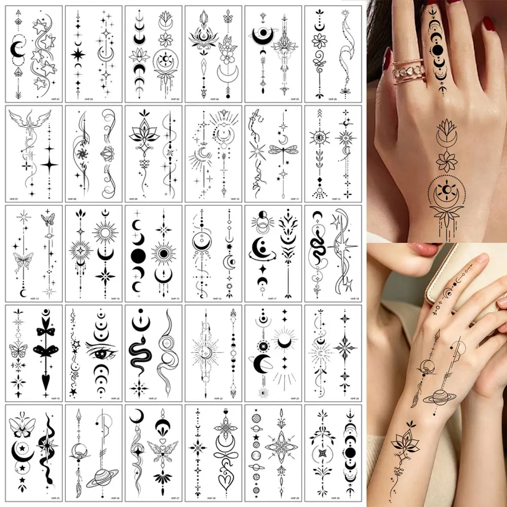 30pcs Finger Moon Snake Flower Butterfly Small Pattern Waterproof Tattoo Stickers  for Both Men And Women Arm and Body Tattoo