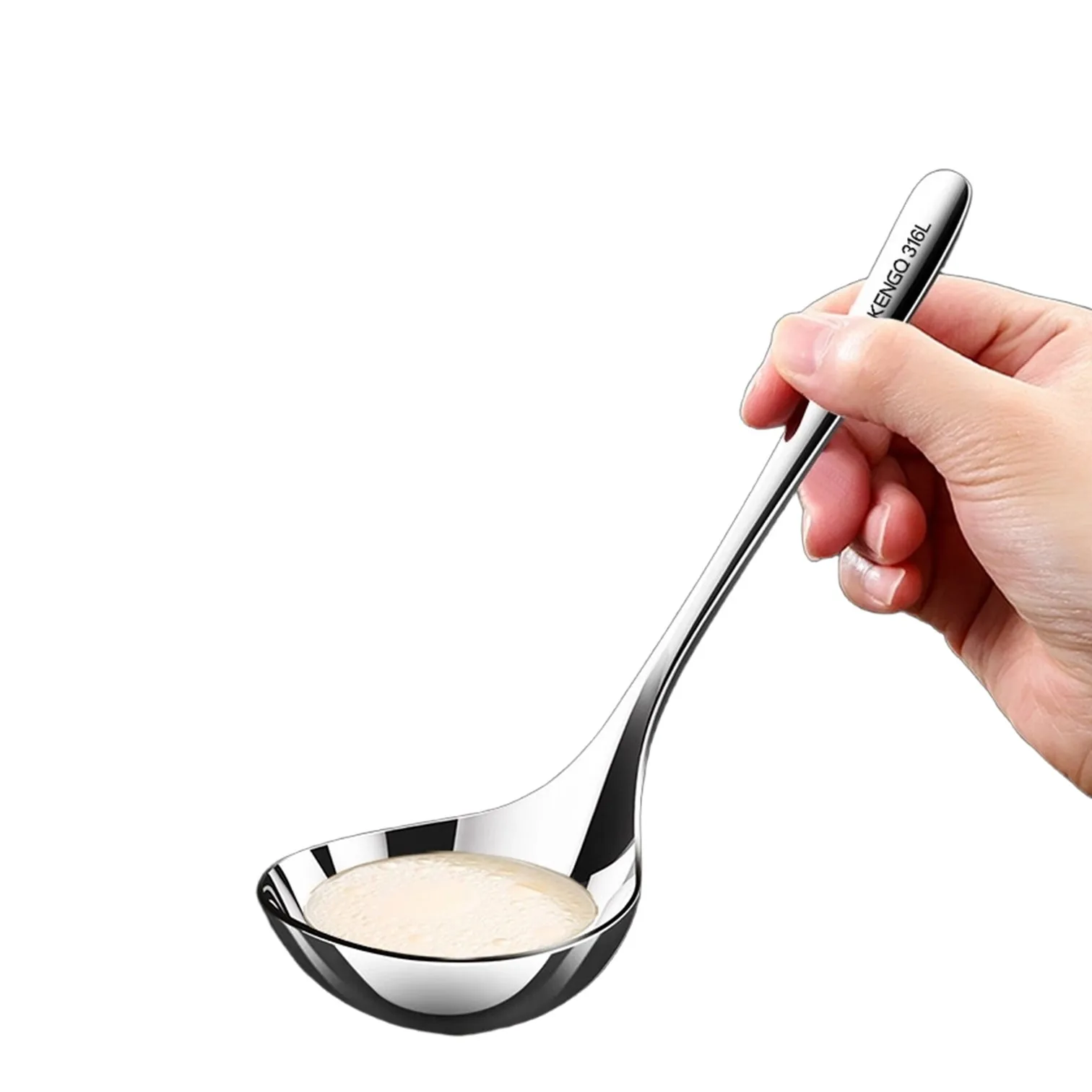 LFGB Certification 304 Stainless Steel Soup Ladle Ultra Thick 3.5mm Banquet Serving Spoon Reflective Ramen Spoon Flatware