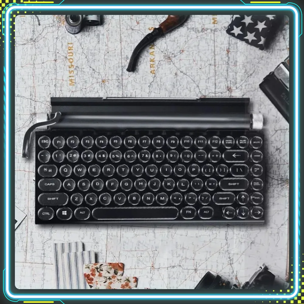 

Retro Typewriter Mechanical Keyboards Double Rolling Knob RGB Custom Bluetooth Wired Dual Mode Keyboard PC Office Accessory Gift