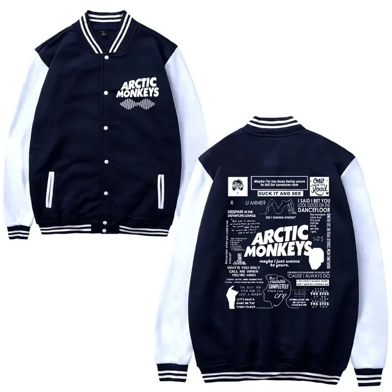 

Retro Arctic Monkeys Music Tour Baseball Uniform Men Women Coat Hip Hop Fashion Oversized Baseball Jacket Winter Fleece Coats