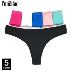 Strings et culottes en coton pour femmes, sous-vêtements sexy, lingerie féminine, lot de 5 pièces