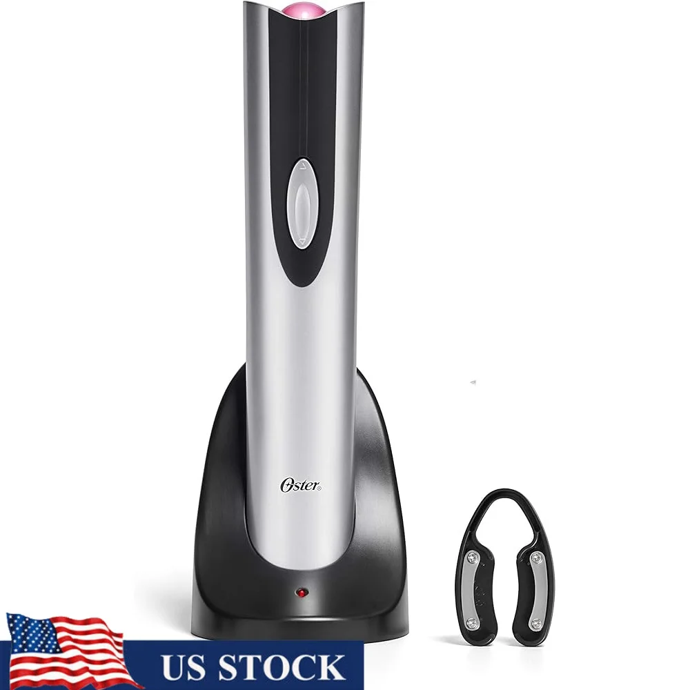 

Cordless Electric Wine Bottle Opener with Foil Cutter Rechargeable Base Comfortable Grip Easy Operation Opens 30 Bottles