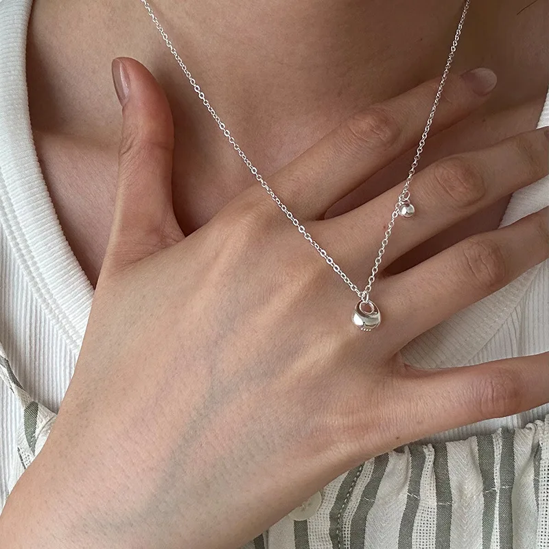 925 Sterling Silver Silver Lump Chain Silver Bead Necklace Female Bright Simple Niche Design Versatile Clavicle Chain