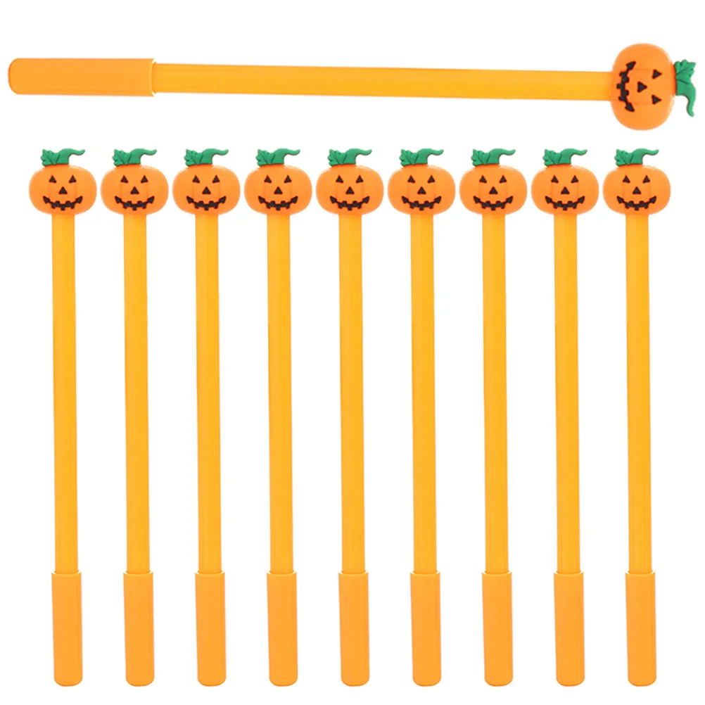 10 Pcs Signing Pen Halloween Pumpkin Skull Expression Gel Cartoon Water-based 10pcs/pack Office Decorations Pens Plastic Face