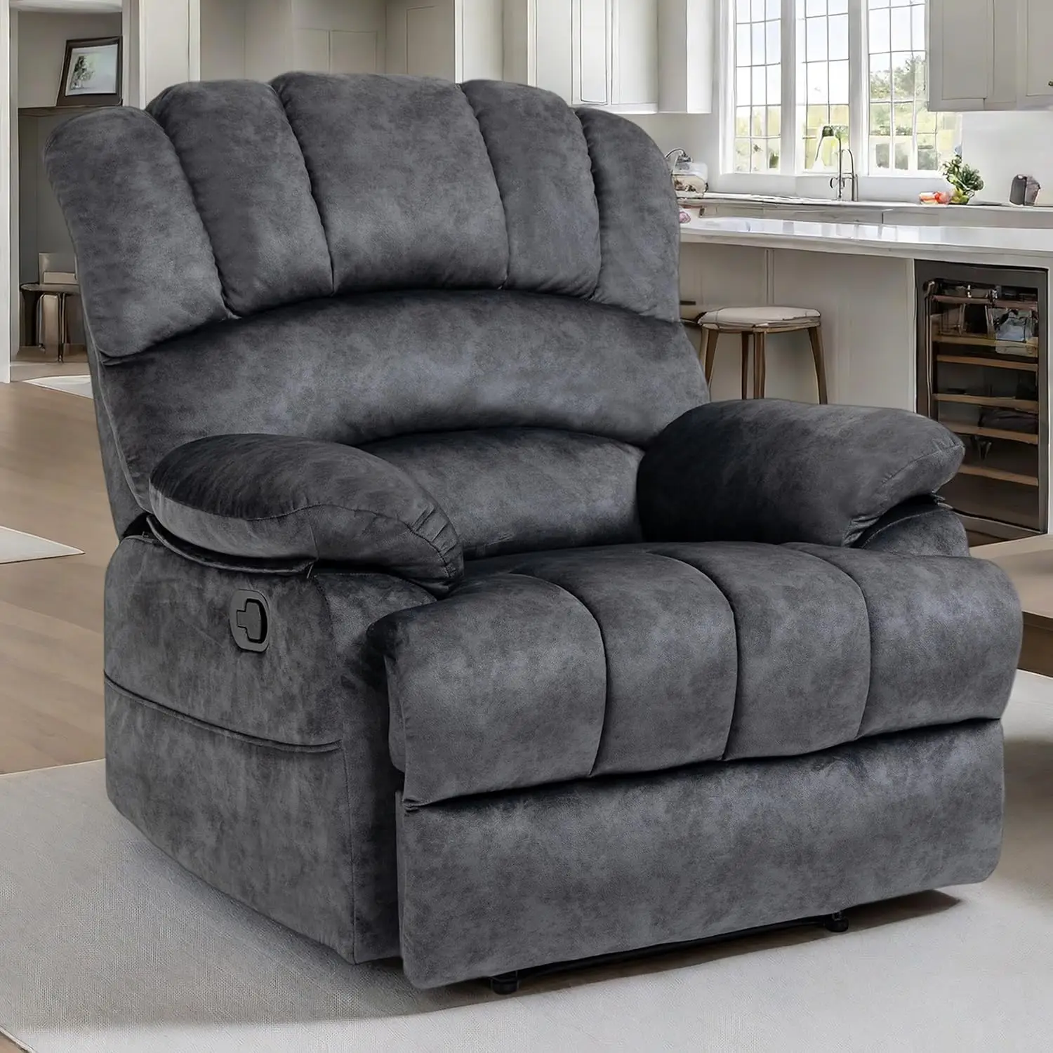 

Large Manual Recliner Chair,Soft Fabric Push Back Recliner with Overstuffed Armrest and Backrest, Living Room Single Sofa Reclin
