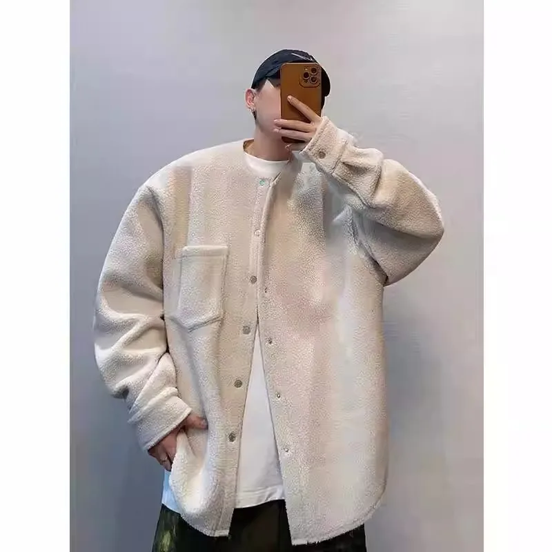 

Men's Oversized Fce Lined Lamb Fur Vest Jaet Loose Casual Autumn Winter Outerwear Vintage Sle Polyester Fiber Coat