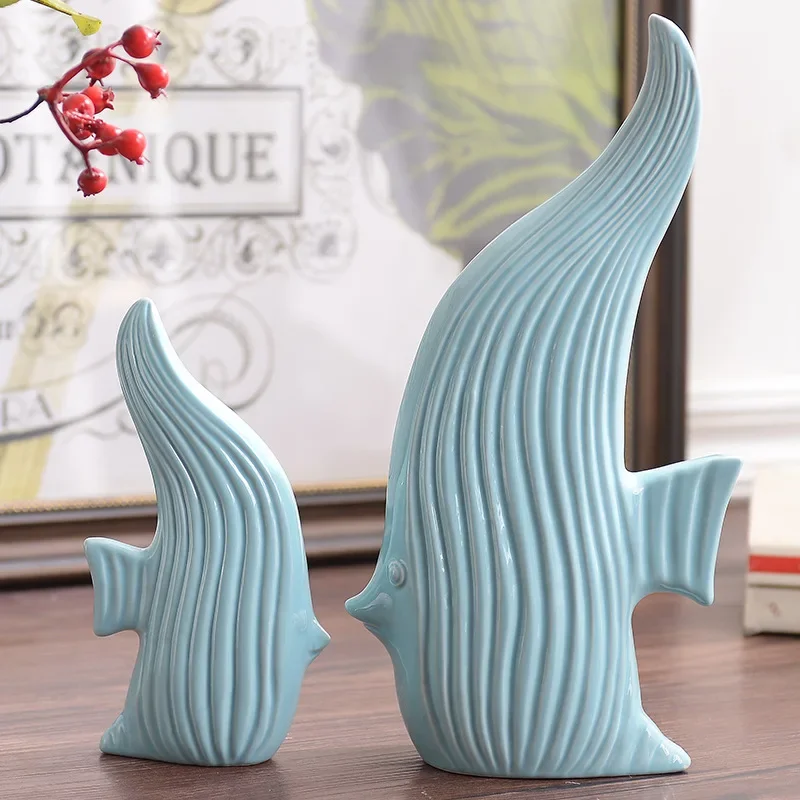 T Kissing Fish Desktop Decoration Mediterranean Simple Modern Home Decoration Accessories Ceramic Christmas Decor for Gifts