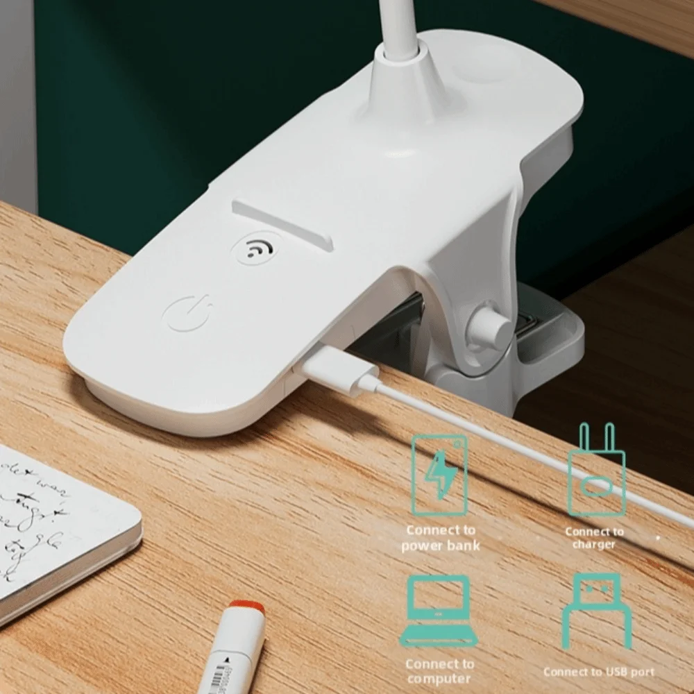 New Clip-on Design LED Lamp Brightness Adjustment 3 Color Reading Lamp USB Charging Remote Control Bedside Lights Home Use
