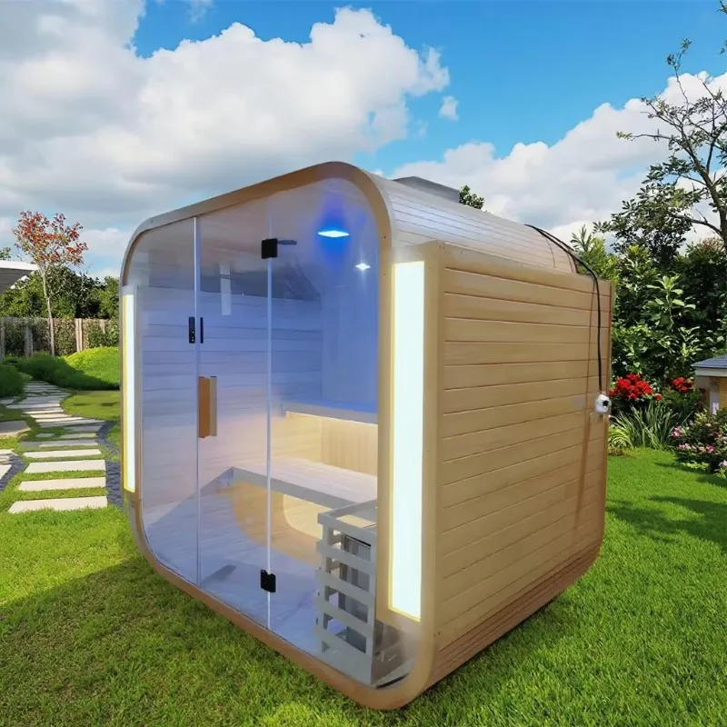4-6 Person Canadian Red Cedar Solid Wood Electric Outdoor Steam Cube Sauna With High-End Quality Control Panel