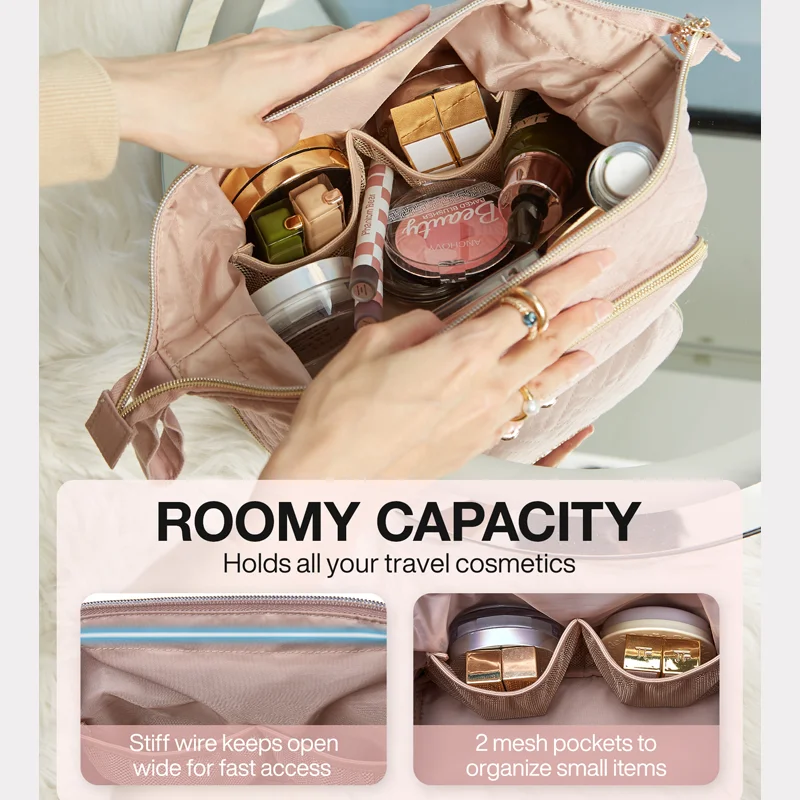 BAGSMART Travel Makeup Bag for Women Cosmetic Organizer Case Large Wide-open Pouch Double Layers Purse for Toiletries