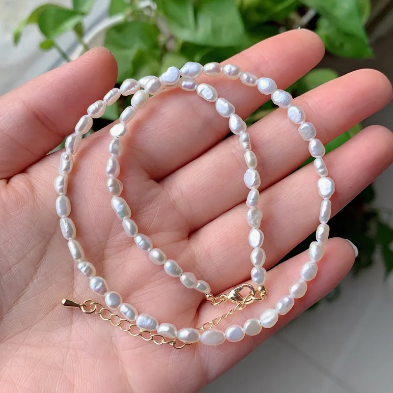 

Ожерелье из натурального жемчуга в стиле барокко 4-5 мм, ювелирные изделия с коротким воротником, серо-белый маленький жемчуг, колье-колье из настоящего пресноводного жемчуга 40/45 см