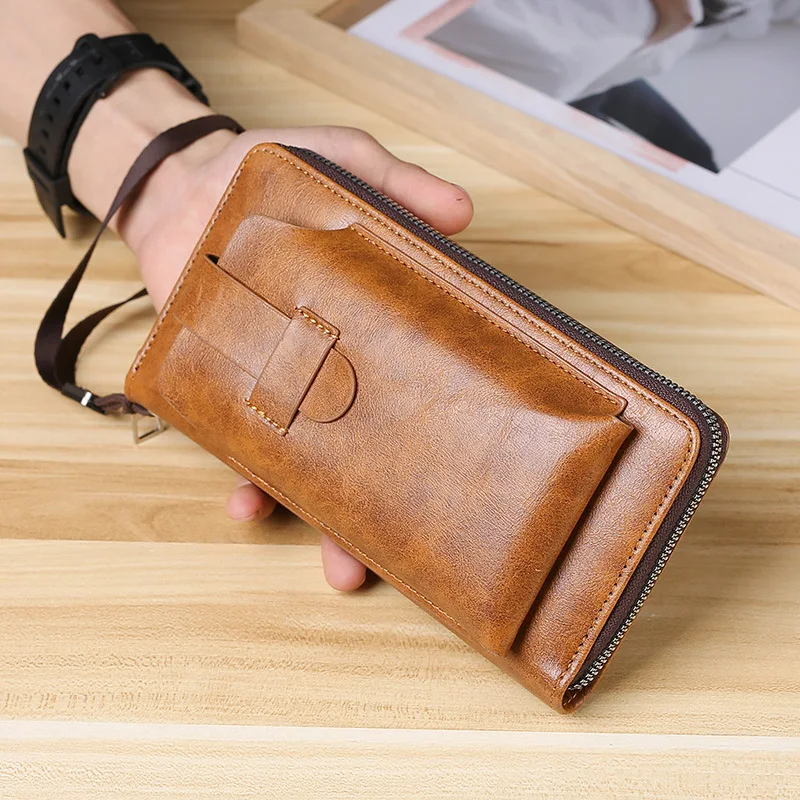 Fashion PU Leather Men Wallet Purse Ladies Mobile Phone Cards Holder Coin Purse Clip Zipper Pouch Handbag Multi-function Clutch