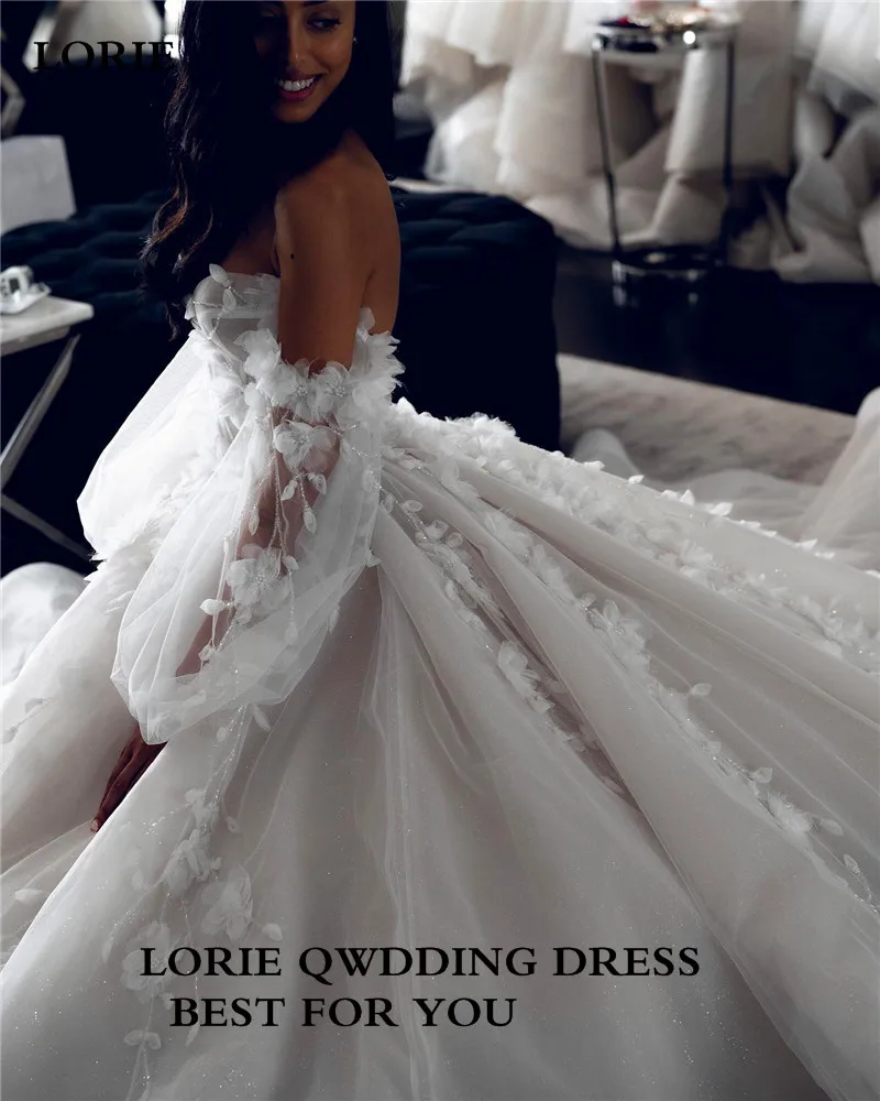 LORIE Lace Princess Wedding Dresses Long Sleeve Sweetheart Bridal Dress Puff Sleeve Appliques Wedding Party Gowns Customized
