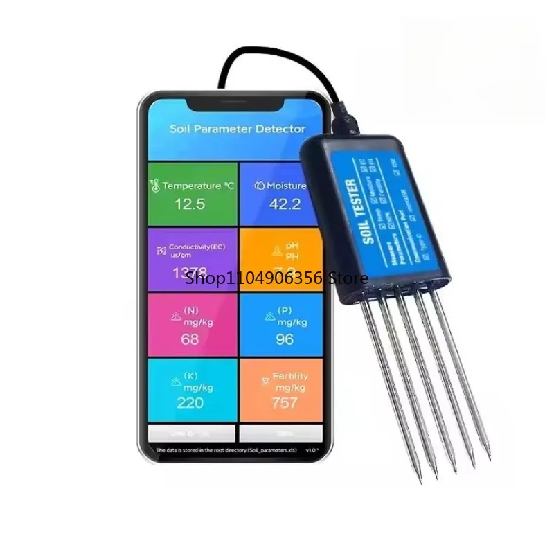 Professional 8-in-1 Soil Tester Temperature and Moisture EC PH NPK Soil Sensor Portable Agricultural Universal Serial Bus