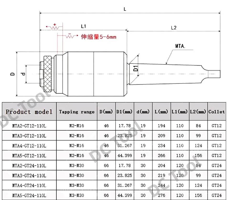 GT12 GT24 Floating Expandable Tapping Tool Holder BT30 BT40 C20 C25 C32 MTA2 MTA3 MTA4 MTA5 Overload Protection Drill Tap Chuck