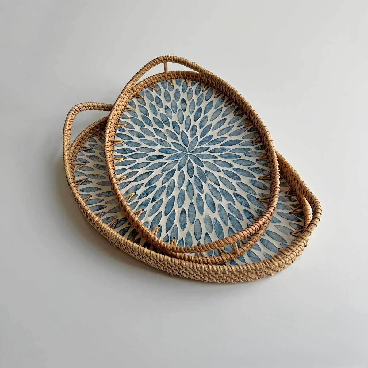 Rattan Shell Tray Living Room Modern Coffee Table Fruit Snack Bread Serving Tray Storage Basket Home Decor Gift Ornament